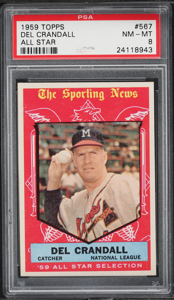 1959 Topps BB Card #567 Del Crandall Milwaukee Braves HOF ALL-STAR PSA 8 NM-MT (MGD2)