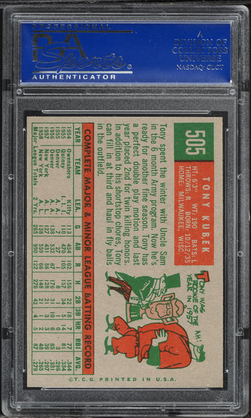 1959 Topps BB Card #505 Tony Kubek New York Yankees HOF PSA 8 NM-MT (MGD2)