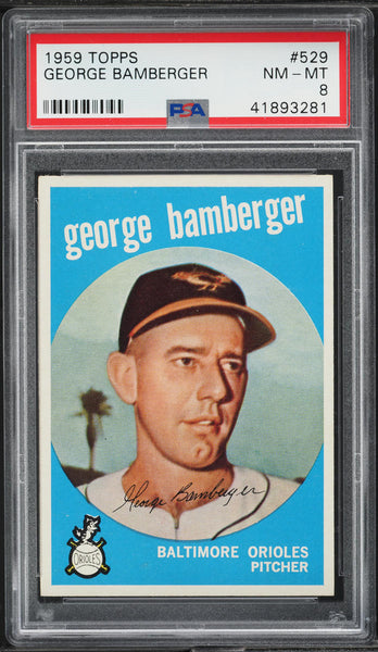1959 Topps BB Card #529 George Bamberger Baltimore Orioles ROOKIE RC PSA 8 NM-MT (MGD2)