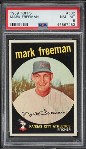 1959 Topps BB Card #532 Mark Freeman Kansas City Athletics ROOKIE RC PSA 8 NM-MT (MGD2)