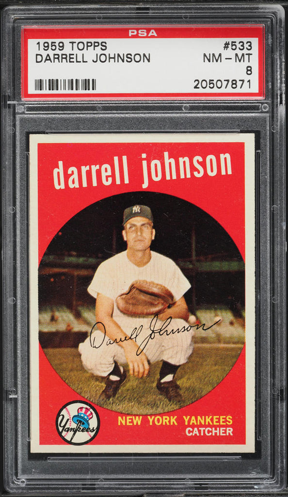 1959 Topps BB Card #533 Darrell Johnson New York Yankees PSA 8 NM-MT (MGD2)
