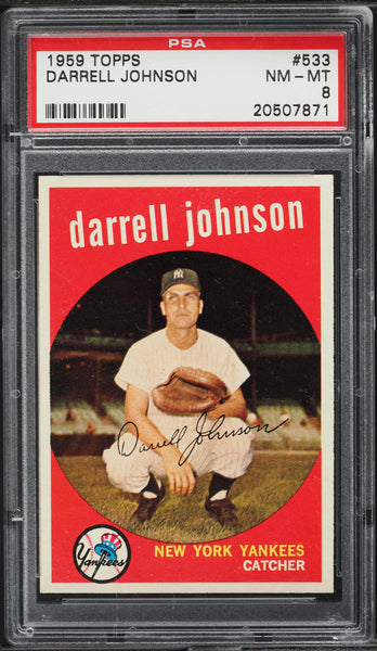 1959 Topps BB Card #533 Darrell Johnson New York Yankees PSA 8 NM-MT (MGD2)