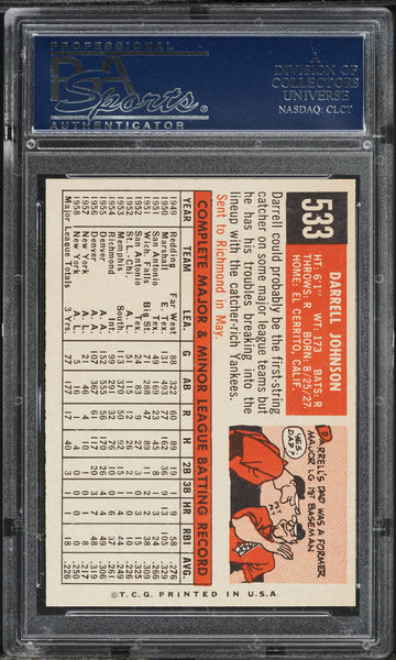 1959 Topps BB Card #533 Darrell Johnson New York Yankees PSA 8 NM-MT (MGD2)
