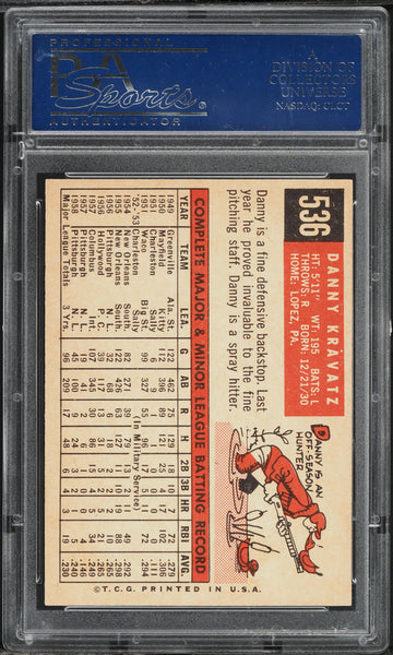 1959 Topps BB Card #536 Dan Kravitz Pittsburgh Pirates PSA 8 NM-MT (MGD2)
