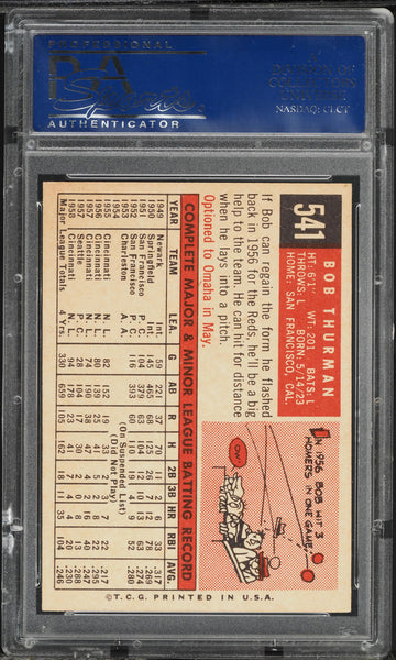 1959 Topps BB Card #541 Bob Thurman Cincinnati Redlegs PSA 8 NM-MT (MGD2)