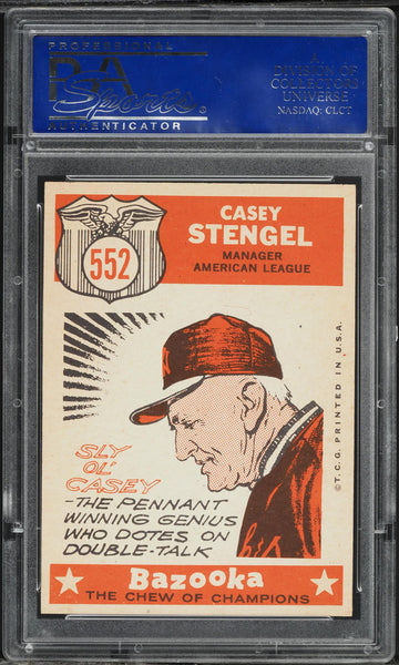 1959 Topps BB Card #552 Casey Stengel New York Yankees HOF ALL-STAR PSA 8 NM-MT (MGD2)