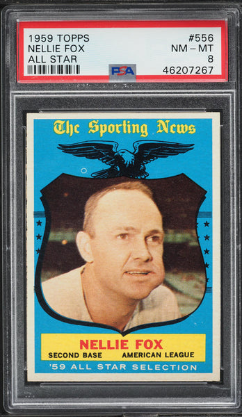 1959 Topps BB Card #556 Nellie Fox Chicago White Sox HOF ALL-STAR PSA 8 NM-MT (MGD2)