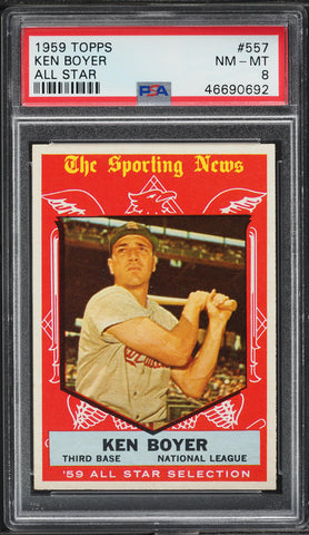 1959 Topps BB Card #557 Ken Boyer St. Louis Cardinals HOF ALL-STAR PSA 8 NM-MT (MGD2)