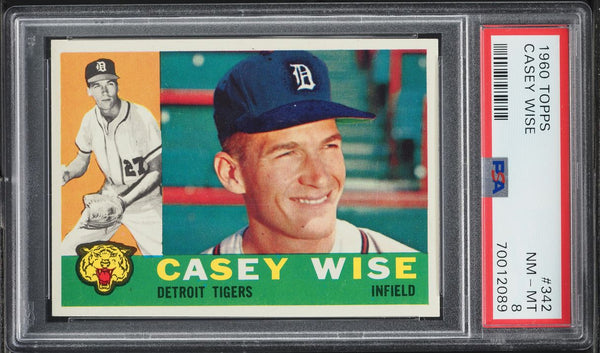 1960 Topps BB Card #342 Casey Wise Detroit Tigers PSA 8 NM-MT (MGD2)