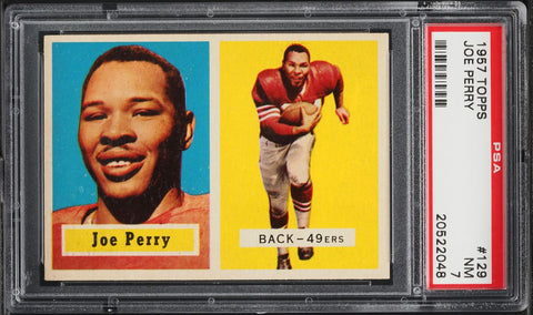 1957 Topps FB Card #129 Joe Perry San Francisco 49ers HOF PSA 7 NRMT (MGD2)