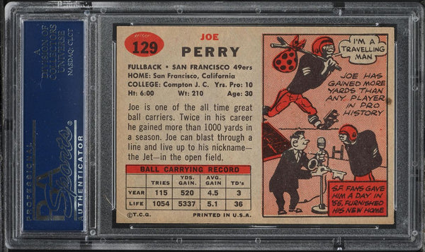 1957 Topps FB Card #129 Joe Perry San Francisco 49ers HOF PSA 7 NRMT (MGD2)