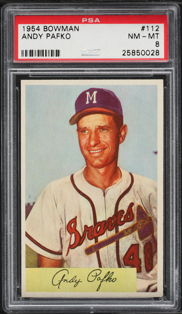 1954 Bowman BB Card #112 Andy Pafko Chicago Cubs HOF PSA 8 NM-MT (MGD2)