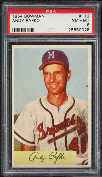 1954 Bowman BB Card #112 Andy Pafko Chicago Cubs HOF PSA 8 NM-MT (MGD2)