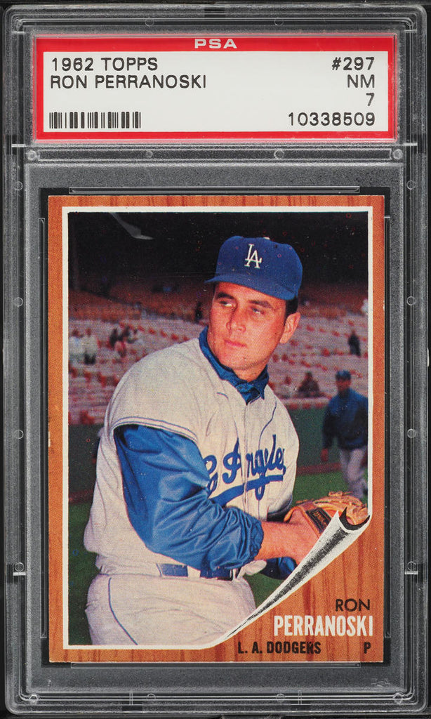 1962 Topps BB Card #297 Ron Perranoski Los Angeles Dodgers PSA 7 NRMT (MGD2)