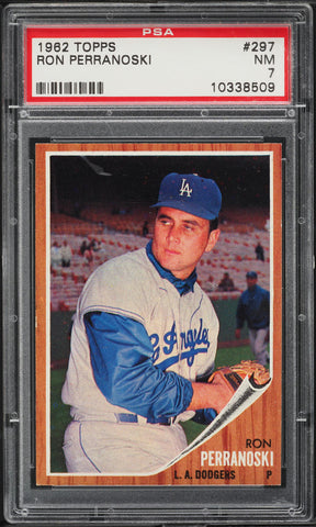 1962 Topps BB Card #297 Ron Perranoski Los Angeles Dodgers PSA 7 NRMT (MGD2)