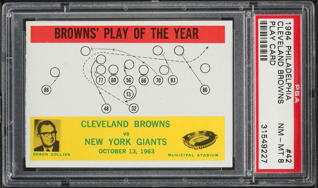 1964 Philadelphia FB Card # 42 Cleveland Browns PLAY CARD PSA 8 NM-MT (MGD2)