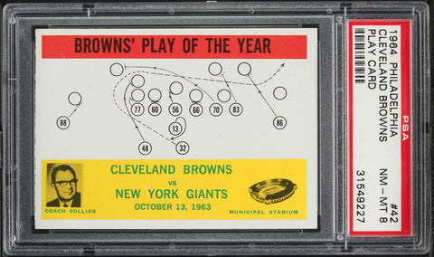 1964 Philadelphia FB Card # 42 Cleveland Browns PLAY CARD PSA 8 NM-MT (MGD2)