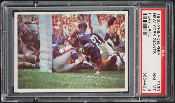 1966 Philadelphia FB Card #130 New York Giants PLAY CARD PSA 8 NM-MT (MGD2)
