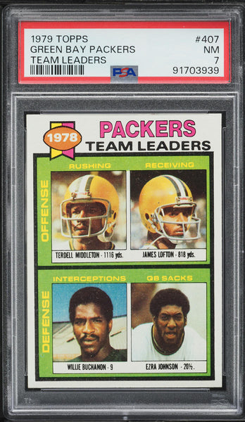1979 Topps FB Card #407 Green Bay Packers TEAM LEADERS PSA 7 NRMT (MGD2)