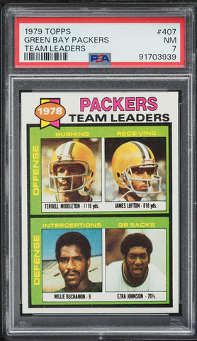 1979 Topps FB Card #407 Green Bay Packers TEAM LEADERS PSA 7 NRMT (MGD2)
