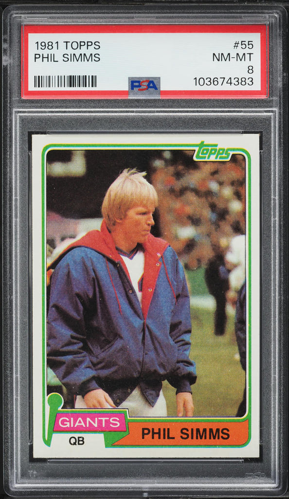 1981 Topps FB Card # 55 Phil Simms New York Giants HOF PSA 8 NM-MT (MGD2)