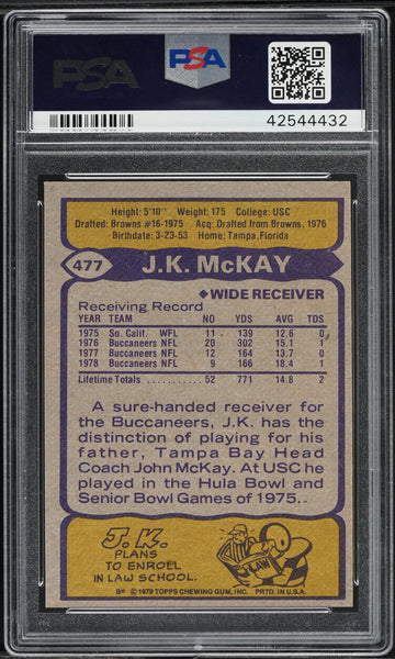 1979 Topps FB Card #177 J.K. McKay Tampa Bay Buccaneers PSA 9 MINT (MGD2)