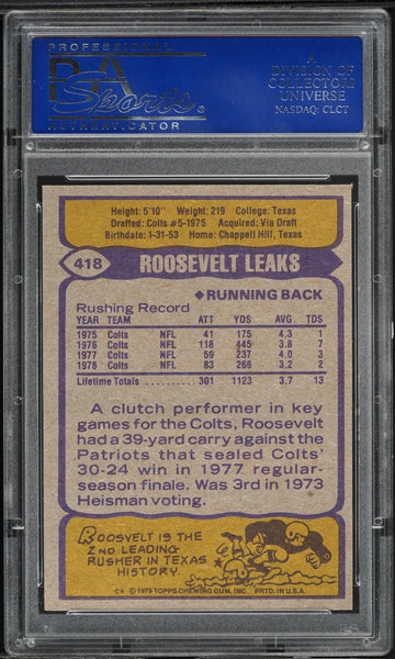1979 Topps FB Card #418 Roosevelt Leaks Baltimore Colts PSA 9 MINT (MGD2)