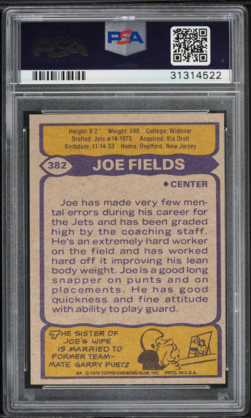 1979 Topps FB Card #382 Joe Fields New York Jets PSA 9 MINT (MGD2)