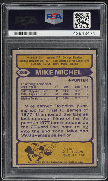 1979 Topps FB Card #369 Mike Michel Philadelphia Eagles ROOKIE RC PSA 9 MINT (MGD2)