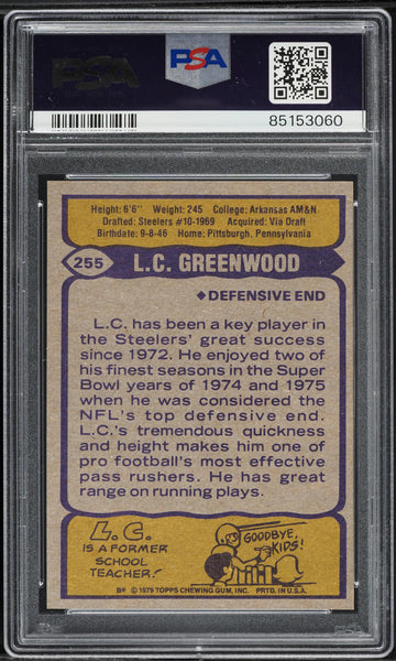 1979 Topps FB Card #255 L.C. Greenwood Pittsburgh Steelers HOF PSA 8 NM-MT (MGD2)
