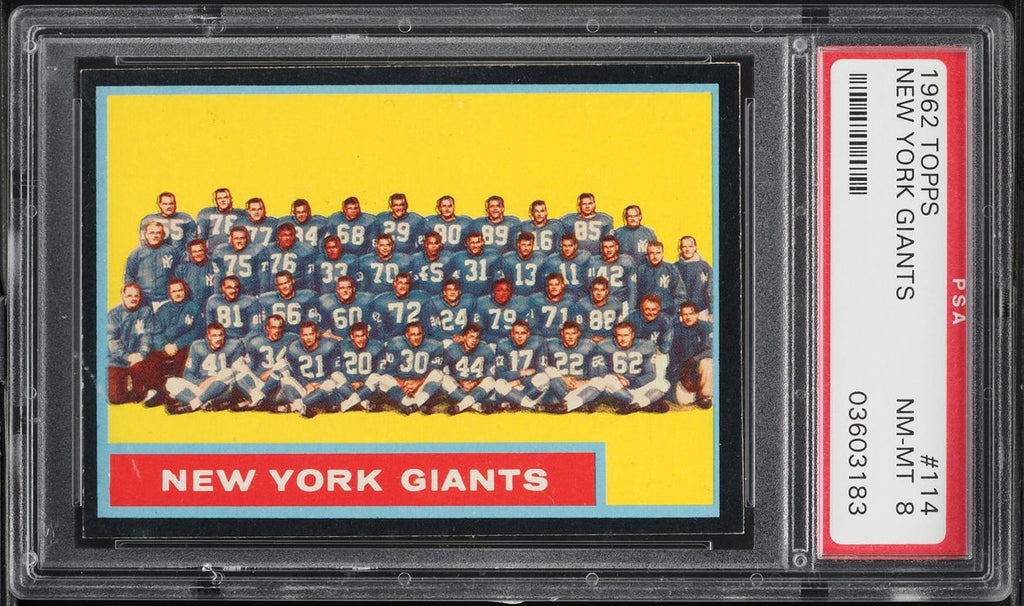 1962 Topps FB Card #114 New York Giants TEAM CARD PSA 8 NM-MT (MGD2)