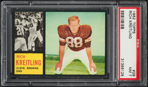 1962 Topps FB Card # 29 Rich Kreitling Cleveland Browns ROOKIE RC PSA 7 NRMT (MGD2)