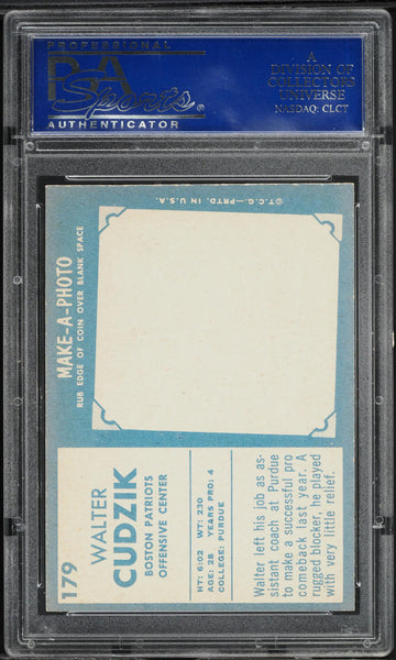 1961 Topps FB Card #179 Walt Cudzik Boston Patriots ROOKIE RC PSA 8 NM-MT (MGD2)
