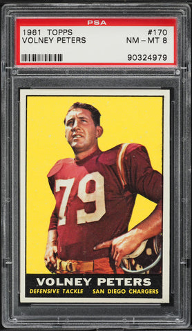 1961 Topps FB Card #170 Volney Peters San Diego Chargers PSA 8 NM-MT (MGD2)