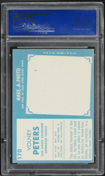 1961 Topps FB Card #170 Volney Peters San Diego Chargers PSA 8 NM-MT (MGD2)