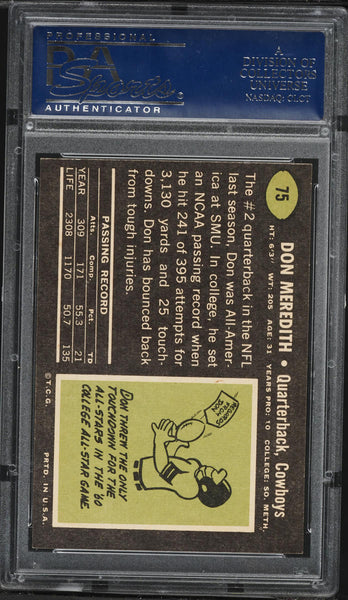 1969 Topps FB Card # 75 Don Meredith Dallas Cowboys HOF PSA 8 NM-MT (MGD2)