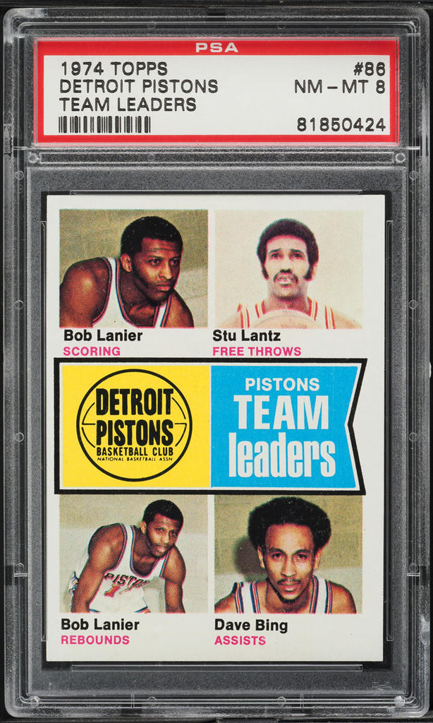 1974 Topps BkB Card # 86 Detroit Pistons TEAM LEADERS PSA 8 NM-MT (MGD2)