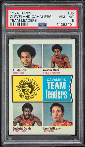 1974 Topps BkB Card # 85 Cleveland Cavaliers TEAM LEADERS PSA 8 NM-MT (MGD2)