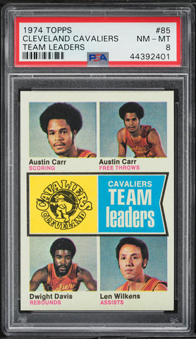 1974 Topps BkB Card # 85 Cleveland Cavaliers TEAM LEADERS PSA 8 NM-MT (MGD2)