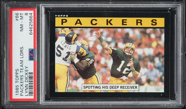 1985 Topps FB Card # 66 Lynn Dickey Green Bay Packers  HOF TEAM LDRS PSA 8 NM-MT (MGD2)