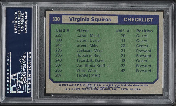 1975 Topps BkB Card #330 Virginia Squires CHECKLIST PSA 8 NM-MT (MGD2)