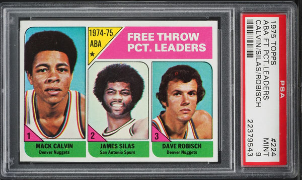 1975 Topps BkB Card #224 Calvin Silas Robisch FREE THROW LEADERS PSA 9 MINT (MGD2)