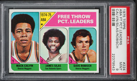 1975 Topps BkB Card #224 Calvin Silas Robisch FREE THROW LEADERS PSA 9 MINT (MGD2)