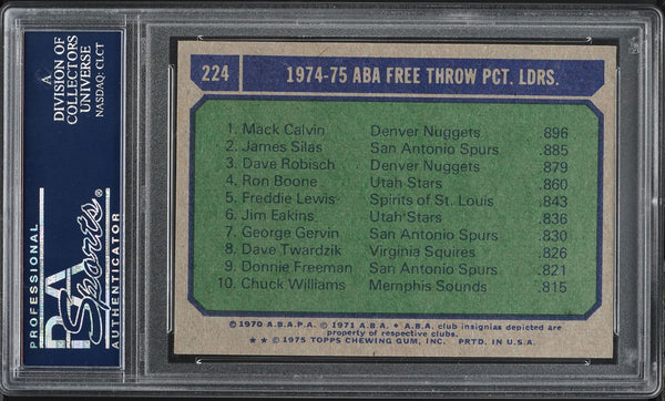1975 Topps BkB Card #224 Calvin Silas Robisch FREE THROW LEADERS PSA 9 MINT (MGD2)