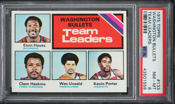 1975 Topps BkB Card #133 Washington Bullets Wes Unseld TEAM LEADERS PSA 8 NM-MT (MGD2)