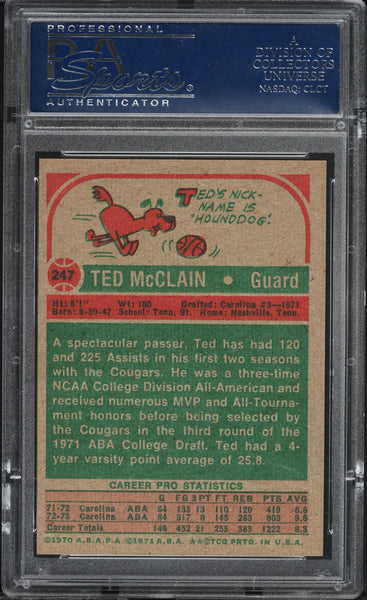 1973 Topps BkB Card #247 Ted McClain Carolina Cougars PSA 8 NM-MT (MGD2)