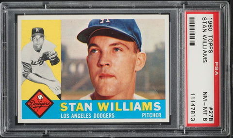 1960 Topps BB Card #278 Stan Williams Los Angeles Dodgers PSA 8 NM-MT (MGD2)
