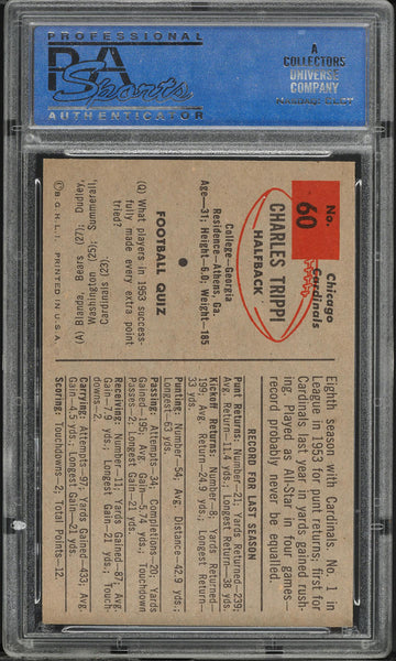 1954 Bowman FB Card # 60 Charley Trippi Chicago Cardinals HOF PSA 7 NRMT (MGD2)
