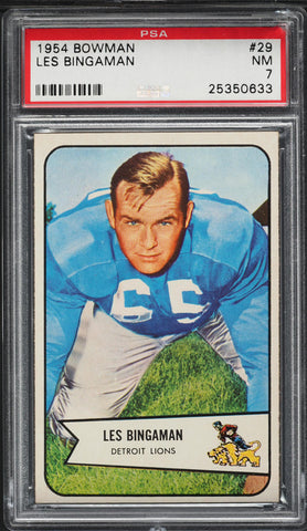 1954 Bowman FB Card # 29 Les Bingaman Detroit Lions ROOKIE RC PSA 7 NRMT (MGD2)