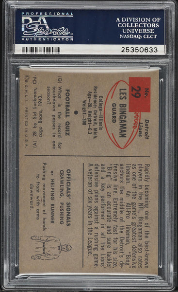 1954 Bowman FB Card # 29 Les Bingaman Detroit Lions ROOKIE RC PSA 7 NRMT (MGD2)